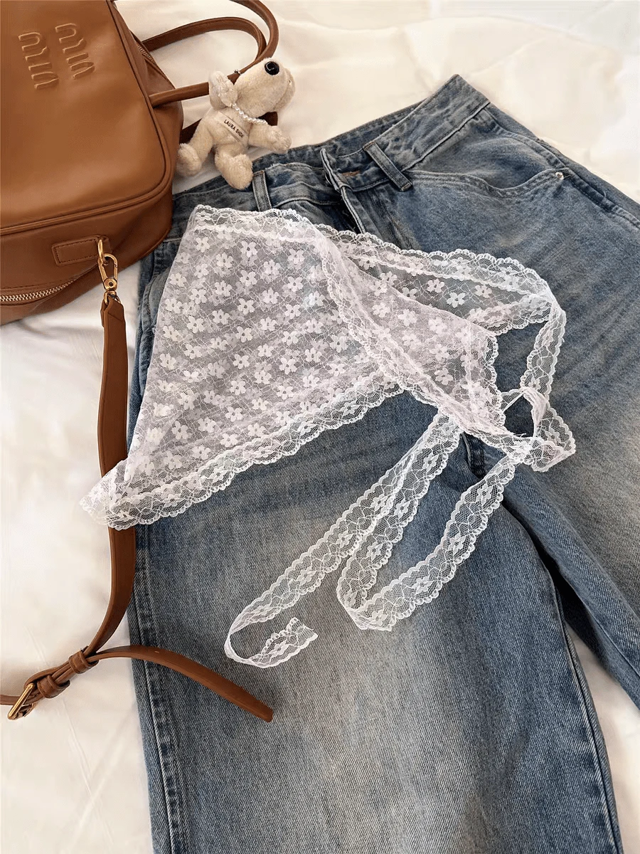 Travel Accessories Neck - Delicate White Floral Lace Bandana For