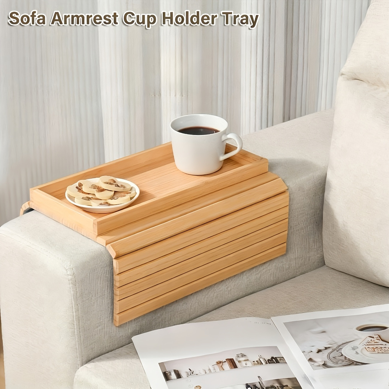 Water Bottle Collapsible - Sofa Arm Tray Table with Cup