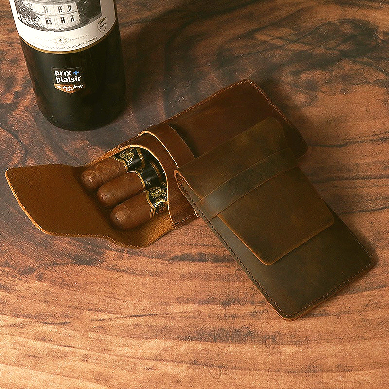 Travel Accessories And Gadgets - Leather Cigar Case Bag for 3