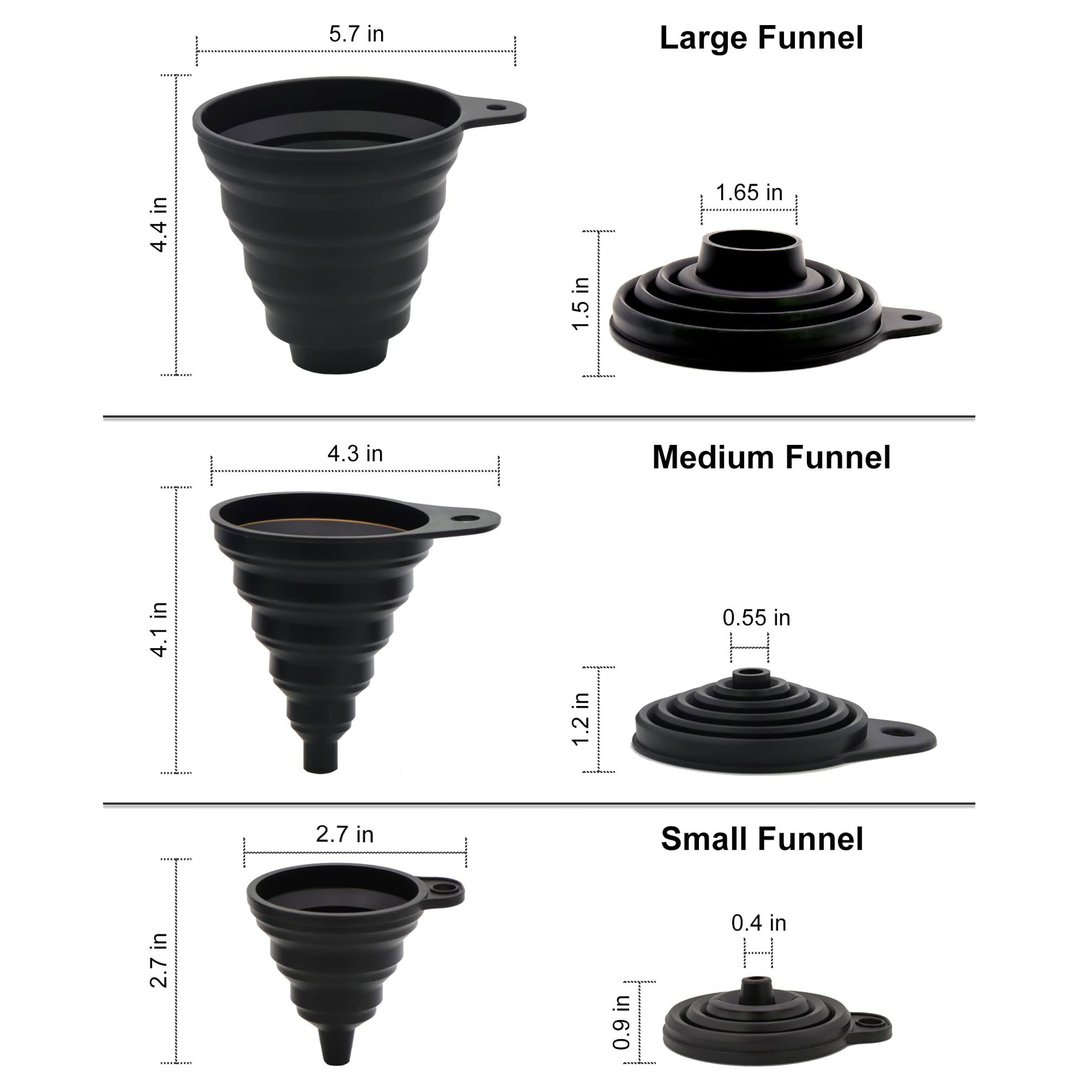 3 Pcs Kitchen Funnel Set, Sili - Water Bottle Collapsible のレビューと価格