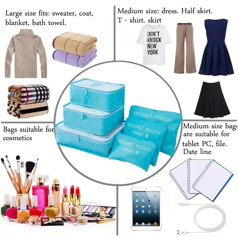 6pcs Travel Storage Bag Large  - Travel Accessories Organiser のレビューと価格